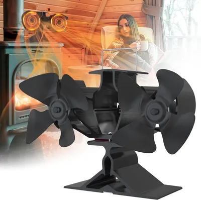 Image de Ventilateur de poêle LARS360 avec 8 pales et 2 moteurs, ventilateur de foyer fonctionnant à la chaleur sans électricité, diffuseur de chaleur pour poêle à bois et foyer, fonctionnement silencieux (<25 dB), vitesse de l'air de 4,65 m/s, idéal pour les grandes pièces
