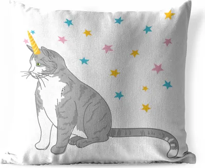 Produktbild von MuchoWow® Outdoor Kissen - Kinder Illustration Katze Einhorn - 45x45 cm - Wetterfest - Lounge Kissen - Fotokissen - Dekoratives Kissen