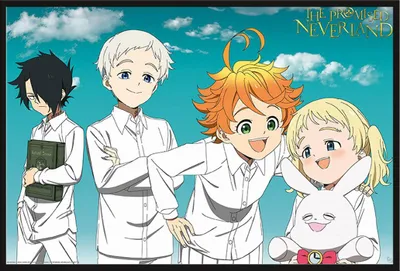 Immagine prodotto di The Promised Neverland - Poster - Trio + cornice a incastro, Shinsuke® Maxi in plastica nera, lastra in acrilico