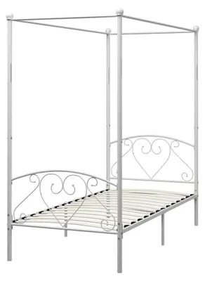Produktbild von Himmelbett Bettgestell Einzelbett Metallbett Bettrahmen Lattenrost Schlafzimmerbett Möbel Ehebett Weiß 90x200cm