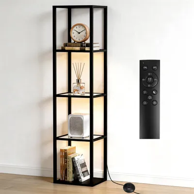 Produktbild von 1.68m LED Glasvitrine mit Stufenlos Dimmbar per Fernbedienung und Fußsteuerung Vitrinenschrank Standregal Bücherregal für Wohnzimmer Schlafzimmer Büro