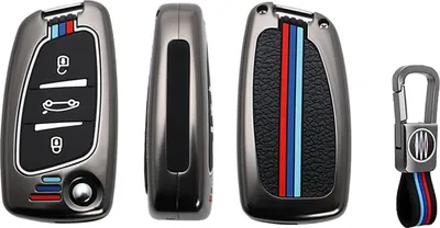Produktbild von Dutch Shield - Metall Autoschlüssel Hülle für das Peugeot Schlüssel -  Schutzhülle Schlüsselhülle Cover C3 Grau, Schwarz