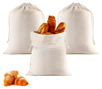 Produktbild von 3er Set Baumwoll-Brotbeutel, 40 x 30 cm, wiederverwendbare Aufbewahrung für Brot, Baguette, Obst und Gemüse