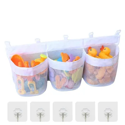 Produktbild von 3-fach Mesh-Organizer für Badewannenspielzeug, 60 cm, Hängende Aufbewahrungstasche mit Haken