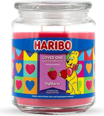 Produktbild von Haribo™ Duftkerze Loved One, 2 Dochte, HxD: 13 x 10 cm, 100h Brenndauer, Kerze im Glas, Johannisbeere & Vanille, rot