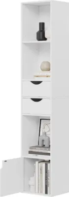 Immagine prodotto di Scaffale da parete, mobile con cassetto e anta, per soggiorno, camera da letto, ufficio, bianco, 30 x 158 x 24 cm