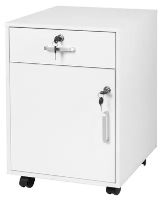 Immagine prodotto di Relaxdays: cassettiera con rotelle, cassetto e vano portaoggetti, A x L x P: 57 x 40 x 40 cm, chiudibile a chiave, armadio portadocumenti su rotelle, bianco