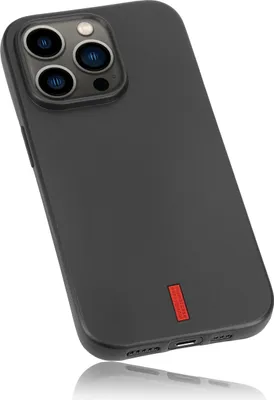 Produktbild von mumbi Hülle kompatibel mit iPhone 14 Pro Case Schutzhülle Handyhülle Tasche, schwarz mit rotem Streifen