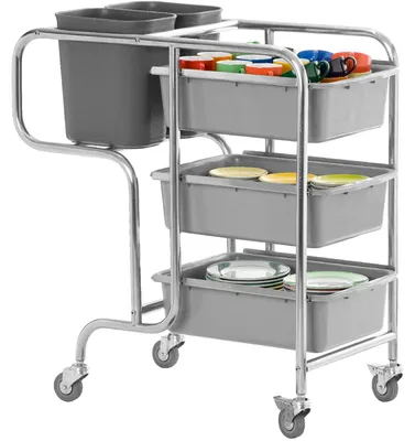 Immagine prodotto di Carrello sgomberante Saro con accessori e ruote in acciaio inox scorrevoli.
