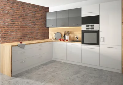 Immagine prodotto di Mobile da cucina 160x273cm a L 10 pezzi bianco/bianco-grafite acrilico lucido Cucina componibile Mobile da cucina cucina