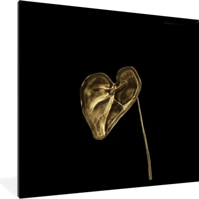 Produktbild von MuchoWow® MuchoWow® Gerahmtes Poster Herz - Blatt - Gold 40x40 cm - Poster mit zchwarzem Bilderrahmen - Mit Rahmen - Wanddekoration Schlafzimmer