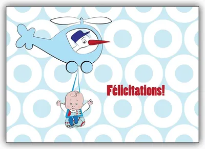 Produktbild von Tolle französische Designer Babykarte (Junge) mit Helikopter, blau