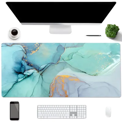 Image de Sous-main, sous-main double face en cuir PU, grande surface d'écriture de 90 x 40 cm, tapis de souris imperméable pour le bureau et la maison – Marbre vert