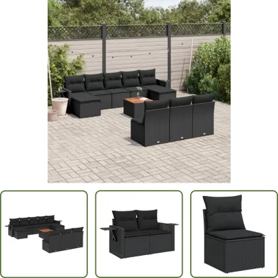 Produktbild von The Living Store 11-tlg. Garten-Sofagarnitur mit Kissen Schwarz Poly Rattan