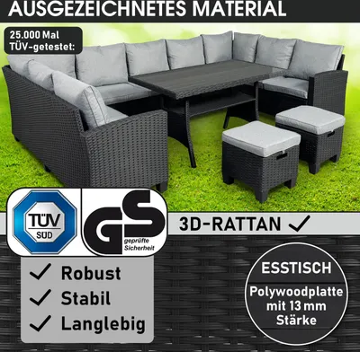 Produktbild von Polyrattan Garten Sitzgruppe FAMILY schwarz/grau