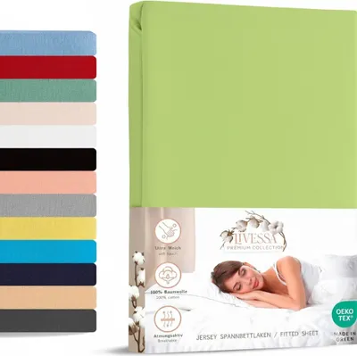 Produktbild von Jersey Spannbettlaken 160x200 cm 100% Baumwolle Apfelgrün
