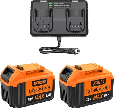 Obrázok produktu pre Sada akumulátorov pre elektrické náradie – kompatibilná s DCB200/201/203/205 – 20 V – Li-Ion 9,0 Ah (9000 mAh) – 2 akumulátory – 6 A rýchlonabíjačka – RoHS – oranžová