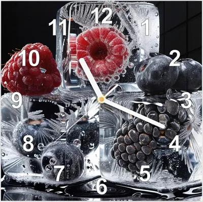 Produktbild von Wanduhr aus Glas mit Motiv Gefrorene Früchte- 30 x 30 cm - inkl. Aufhängesystem