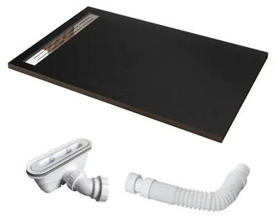 Produktbild von Duschspa 80x100x3cm Rechteck Duschwanne mit Ablaufgarnitur Schwarz Steinoptik Duschtasse für Badezimmer Duschkabine Duschwand