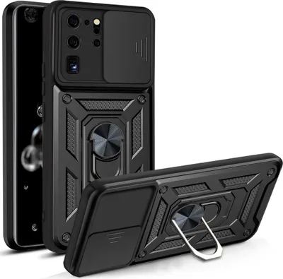 Produktbild von Galaxy S20 Ultra Hülle mit 360° Drehbarer Magnetische Ring Ständer Halter Dia Kameraschutz TPU Bumper Silikon Schutzhülle für Samsung Galaxy S20 Ultra Schwarz
