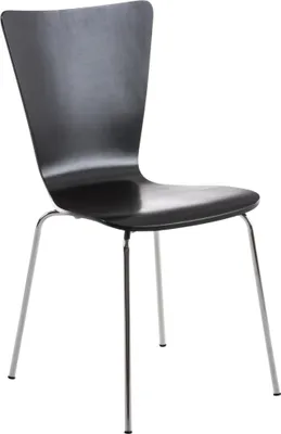 Produktbild von CLP Besucherstuhl Aaron mit ergonomisch geformten Holzsitz und Metallgestell schwarz