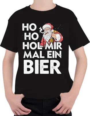 Produktbild von Ho Ho Hol Mir Mal Ein Bier Weihnachtsmann - Santa Weihnachtsgeschenk Christmas Uni Kinder T-Shirt, Schwarz, 104
