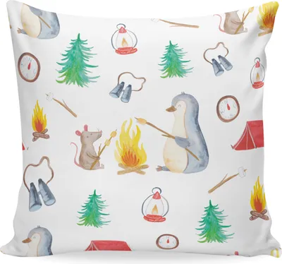 Produktbild von Mr. & Mrs. Panda Dekokissen Pinguin Lagerfeuer - Braun - Geschenk, Maus, Sofakissen, Kuschelkissen, Neustart, Deko Kissen, Liebe, 40x40, für sofa, Job, Pinguine
