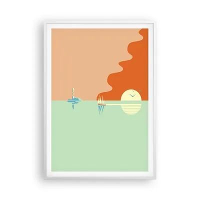 Produktbild von Gerahmtes Poster - Weißer Rahmen - Sonne Segelschiff Laterne - 70x100 cm - Wand Bild - Wanddeko - Wandbilder - Kunstposter - Wandposter - Bilderrahmen - Bilder - Kunstdruck - P2WPA70x100-4888
