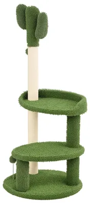 Produktbild von PawHut Kratzbaum Kaktus-Design 2 Plattformen 2 Spielbälle weicher Bezug Grün