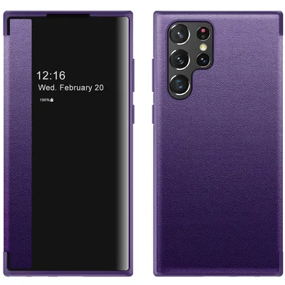 Obrázek produktu pro Pouzdro pro Samsung Galaxy S23 Ultra tenkéPolyuretankožené klopové pouzdro s okénkem pro zobrazení Fialová