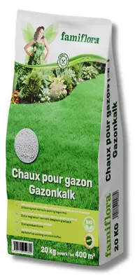 Produktbild von Famiflora Rasenkalk/Grünkalk - 20 kg bis 400 m² - organisch - Wirkt indirekt gegen Moos und hält den Rasen durch Wiederherstellung des Säuregehalts gesund