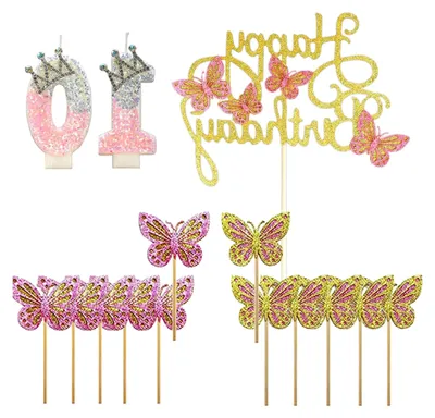 Produktbild von Schmetterling Kuchentopper zum 10. Geburtstag in Rosa und Gold