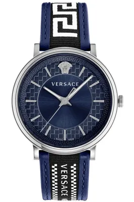 Produktbild von Versace VE5A01121 V-Circle Greca Edition silber blau schwarz weiß Herren Uhr NEU