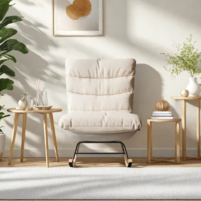 Image de Fauteuil à bascule Fauteuil d'allaitement Fauteuil à bascule avec accoudoirs Assise rembourrée pour salon chambre à coucher, balcon, tissu et patins en bois, supporte jusqu'à 120 kg