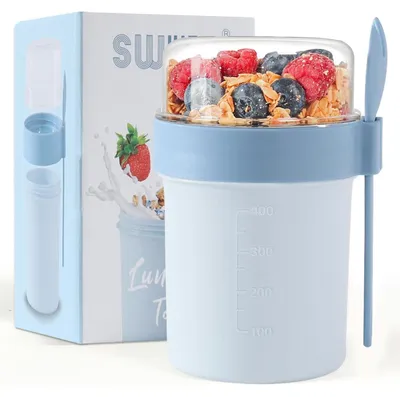 Produktbild von Müslibecher to go mit Löffel, auslaufsicher, 560ml + 220ml, Nordic Blue