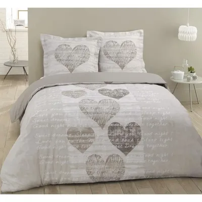 Produktbild von VISION Alice Quilt Set - 100% Baumwolle - 1 Bettbezug 220 x 240 cm + 2 Kissenbezüge 65 x 65 cm - Beige und Weiß