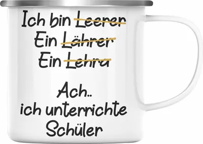 Produktbild von Trendation - Lehrer Emaille Tasse Geschenk Emaille Emaille Tasse mit Spruch Lehrer Geschenkidee Lustig Sprüche (Silber)