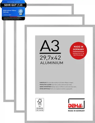 Zdjęcie produktu dla DEHA ZESTAW 3 aluminiowych ramek do zdjęć Tribeca, 29,7x42 cm (A3), srebrna matowa struktura