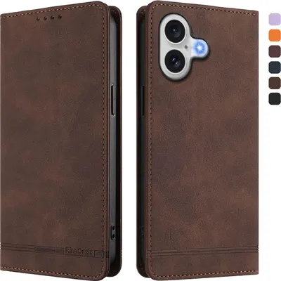 Produktbild von Hülle für iPhone 17, Retro Kunstleder Ständer Klapphülle mit Kartenfächer und Magnetische Braun