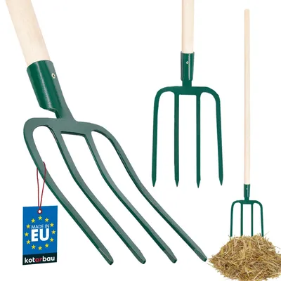 Obrázek produktu pro KOTARBAU® Ocelové vidle se 4 plochými hroty Černé pro práci na zahradě Vidle na hnůj Vidle na hnůj