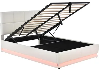Image de Lit à lattes - Lit double - Lit avec rangement - Lit avec éclairage LED - Lit en similicuir - 140x200 cm