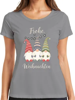 Produktbild von Frohe Weihnachten Weihnachtswichtel Gnom Lichterkette Wichtel Damen T-Shirt, Grau, L