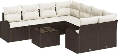 Zdjęcie produktu dla vidaXL Sofa ogrodowa 9-częściowa brązowo-kremowa 55 x 55 x 37 cm