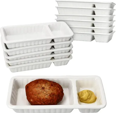 Produktbild von 12x Frikandelschale Porzellan weiß 2 Bereiche Servierschale Buletten