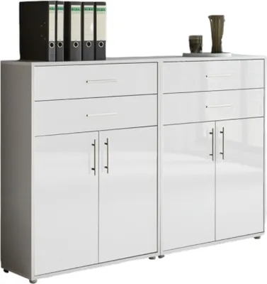 Produktbild von Aktenschrank TABOR 17 in lichtgrau / weiß Hochglanz, Schrankwand, Büroschrank, Metallgriffe