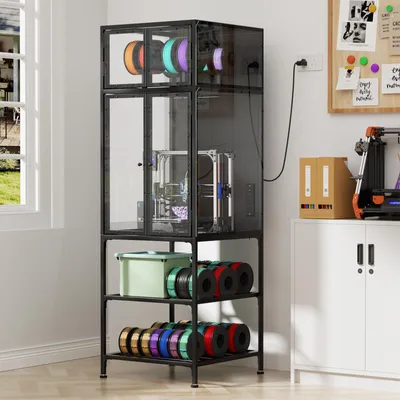 Produktbild von 3D-Druckerschrank mit doppeltem Filamentregal, T-Stange, geräuschdämpfend, staubdicht, für Studio, Büro und Lagerung