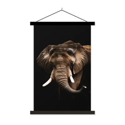 Produktbild von MuchoWow® Textilposter Elefant - Schwarz - Tiere 40x60 cm mit schwarzem Rahmen - Wanddekorationen