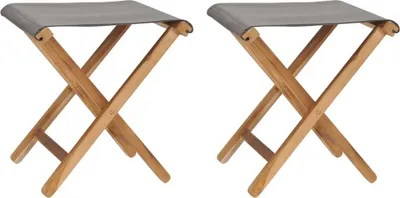 Image de Chaises pliantes 2 pcs. Teck massif et tissu gris foncé