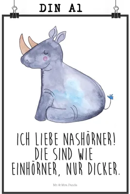 Produktbild von Mr. & Mrs. Panda Bild Einhorn Nashorn DIN A1 - Weiß - Geschenk, drucke, wanddeko, Unicorn, Wandbild, Nashörner, Regenbogen, Glitzer, Zoo, Posterdruck, Kunstdruck