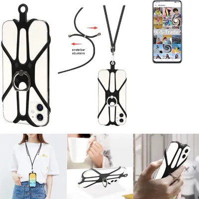Produktbild von K-S-Trade 3in1 Handykette Handyband Handykordel Halsband Smartphone-Ring Handy-Ring kompatibel mit Huawei Y9a Fingerhalterung Handyring Tischständer
